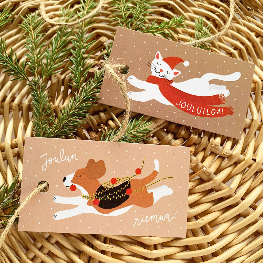 Riemu-beagle & joulukatti - pakettikorttisetti